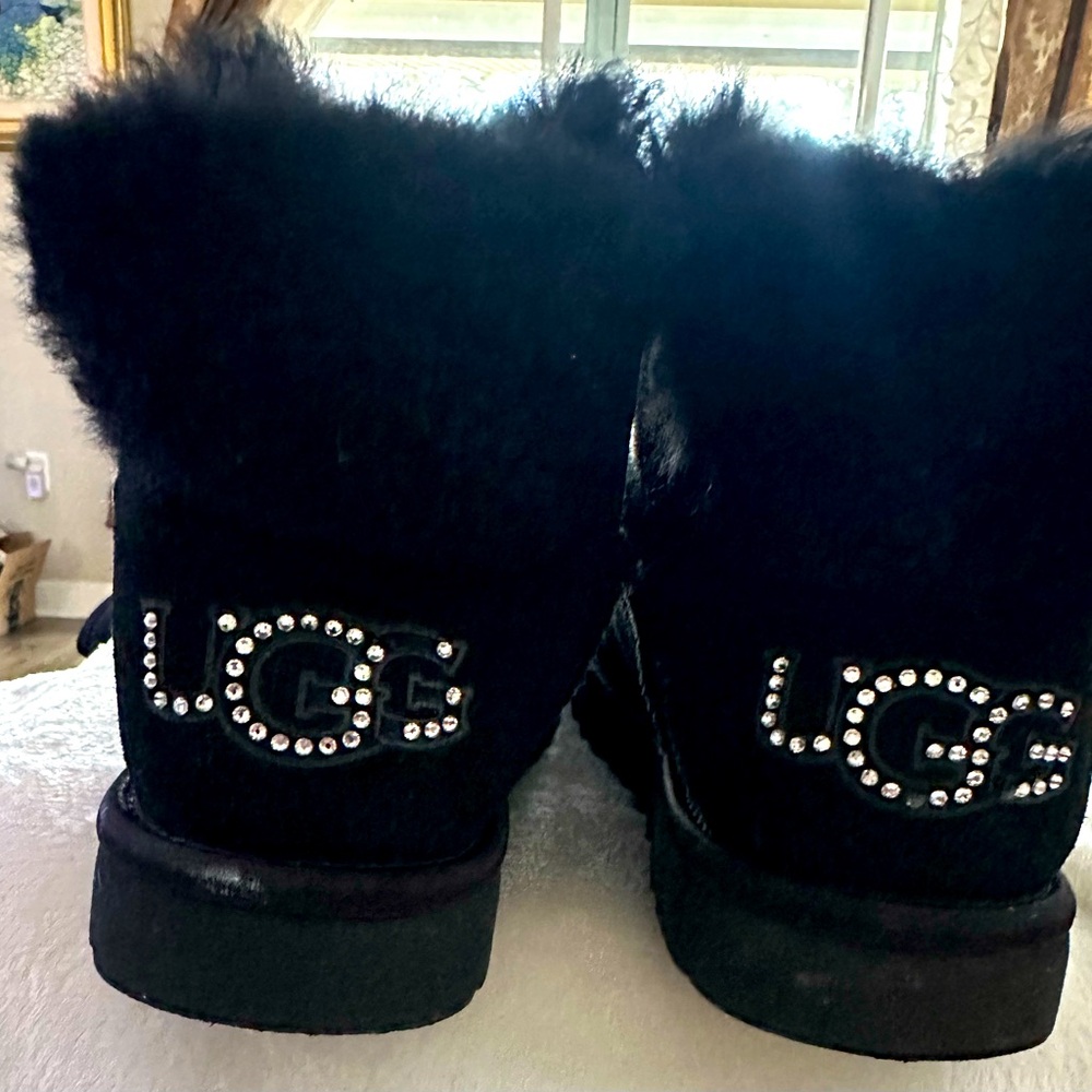 Worn Ugg ankle boots/fleece. Crystals missing-easy fix for the right person.